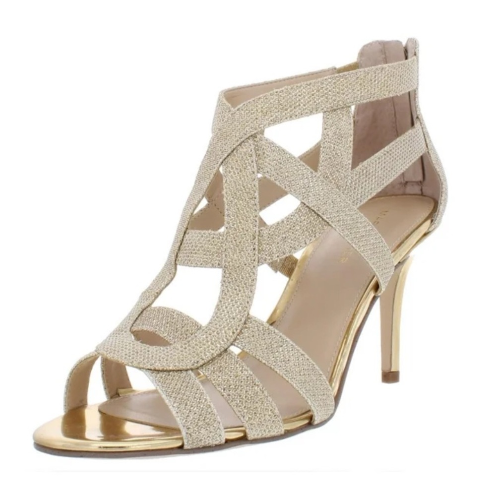 Marc Fisher Womens Nala 3 Metallic Strappy Dress Sandals Gold Metallic Shimmer
